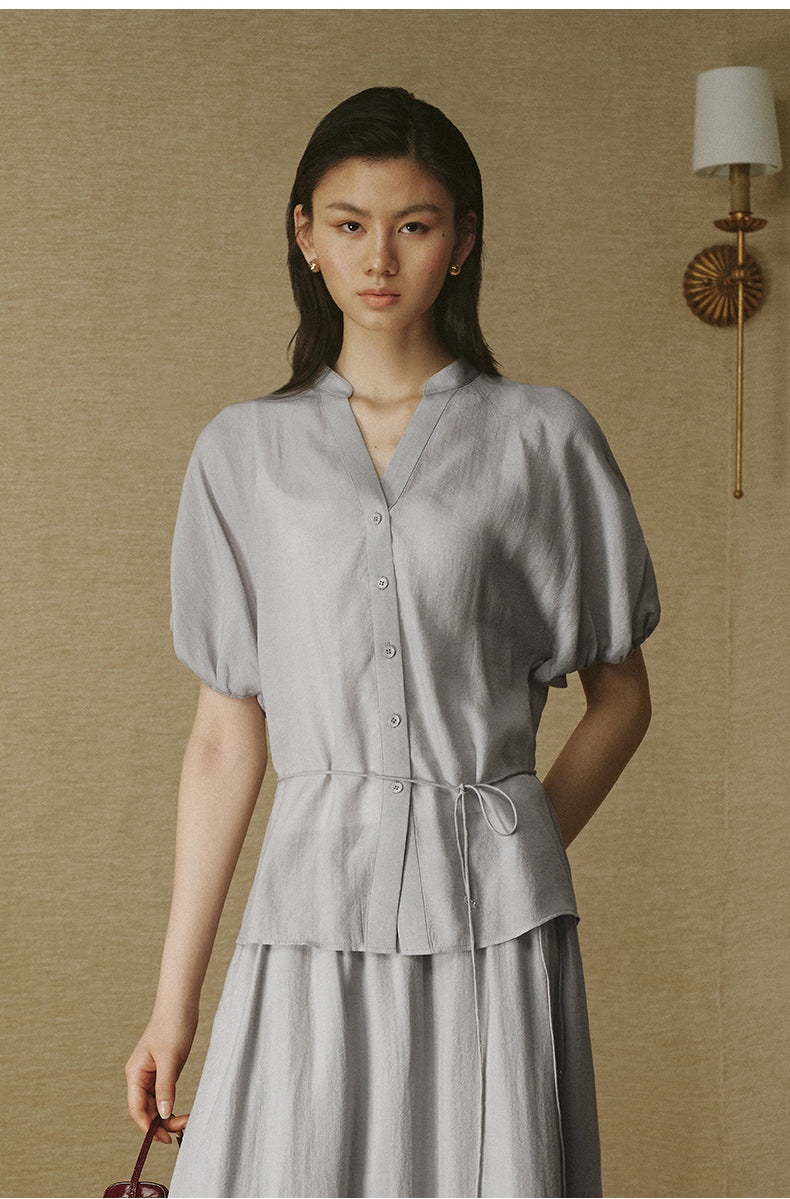 Organza Lantern Sleeve Shirt Morning Grey