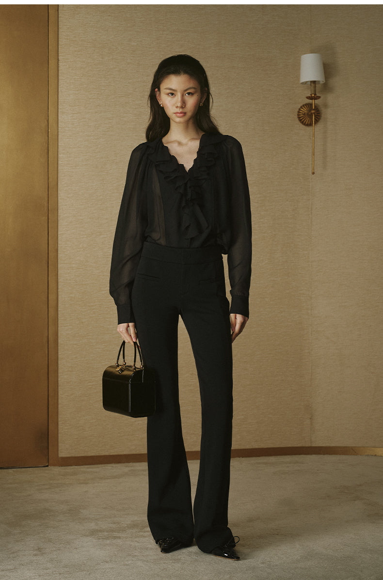 Crinkled Ruffle Sleeve Shirt Ink Black