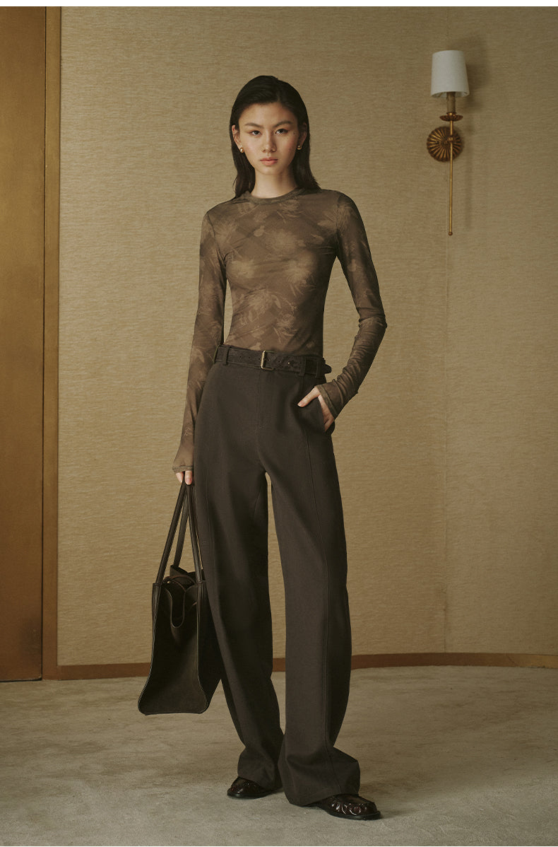 Curved Cotton Twill Trousers - Dark Grey Brown