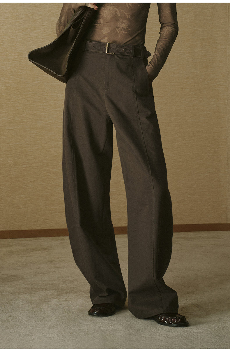 Curved Cotton Twill Trousers - Dark Grey Brown