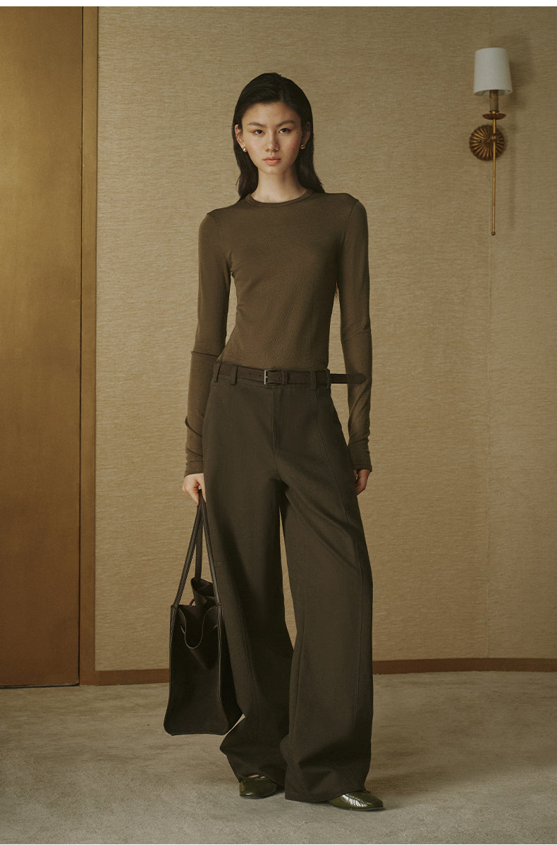 Curved Cotton Twill Trousers - Dark Grey Brown