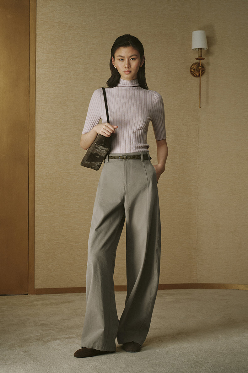 Curved Cotton Twill Trousers - Morning Grey