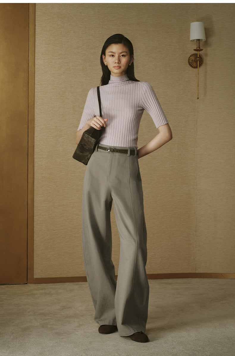 Curved Cotton Twill Trousers - Morning Grey