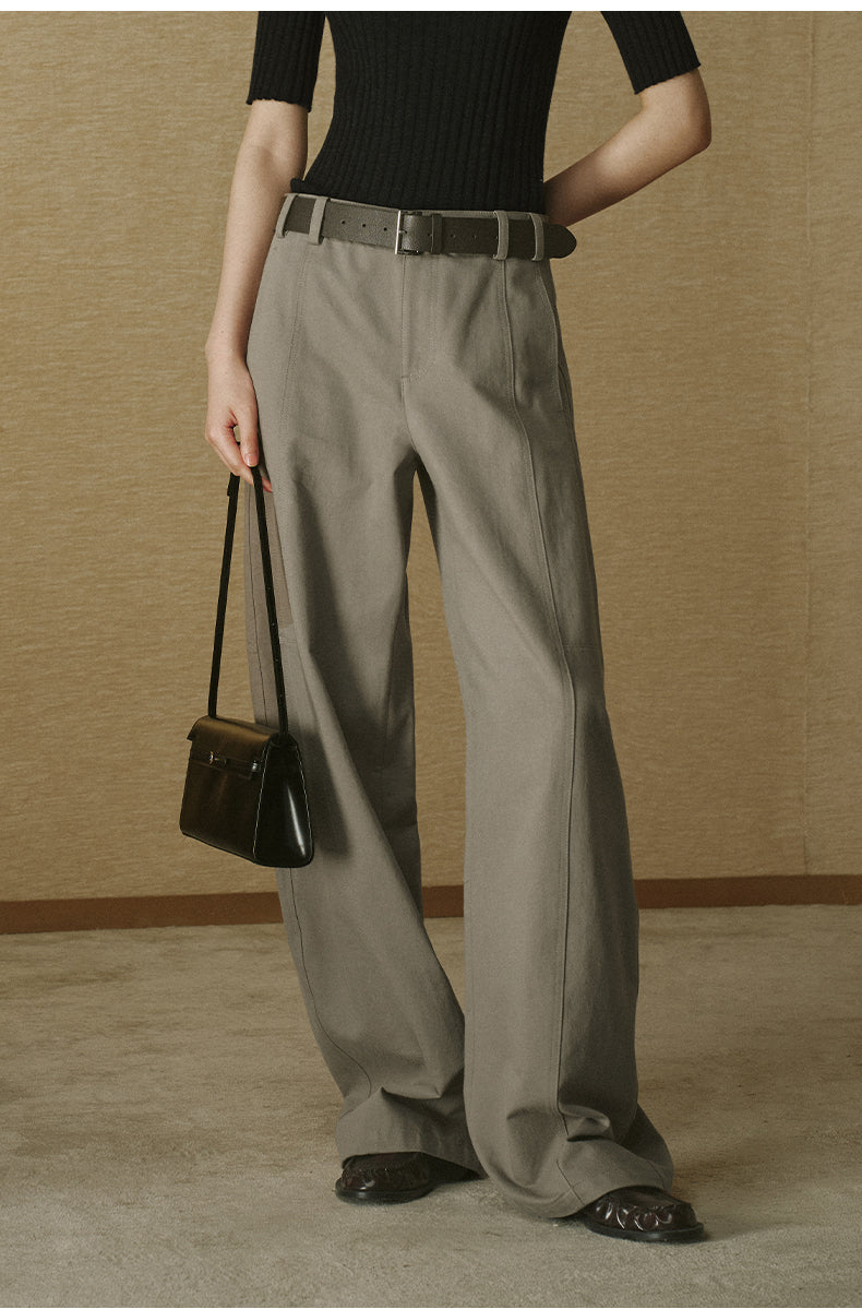 Curved Cotton Twill Trousers - Morning Grey