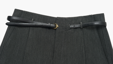 Belted Pleated Wide Trousers in Night Grey - detail belt and waist - Night Grey