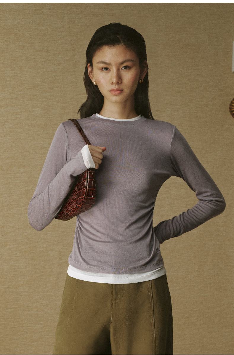 Layered Wool Lyocell Tee Smoky Purple Grey
