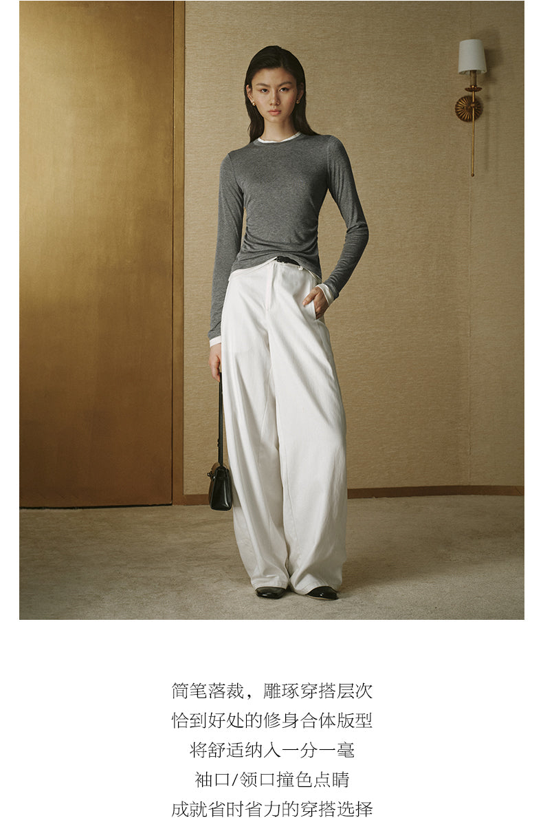 Layered Wool Lyocell Tee Mixed Grey
