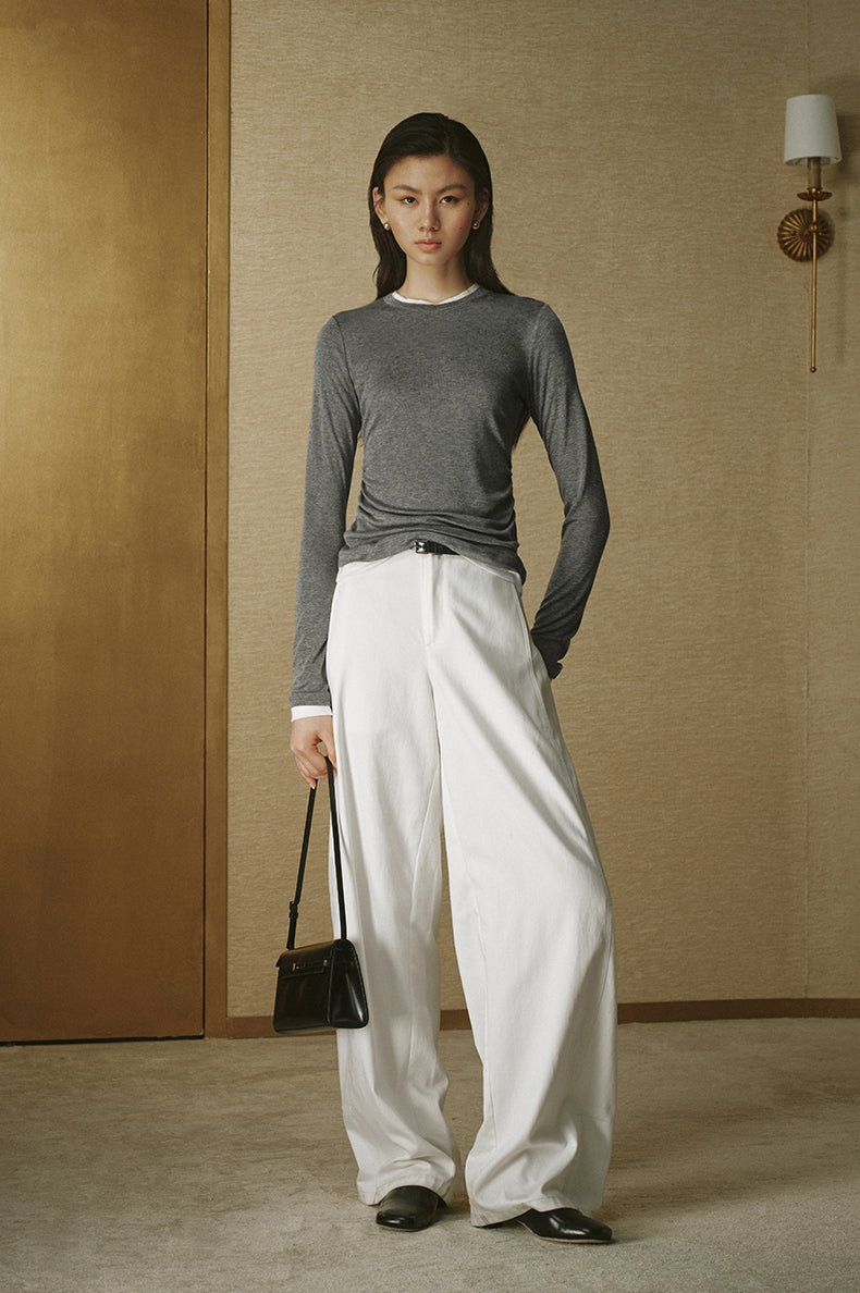 Layered Wool Lyocell Tee Mixed Grey