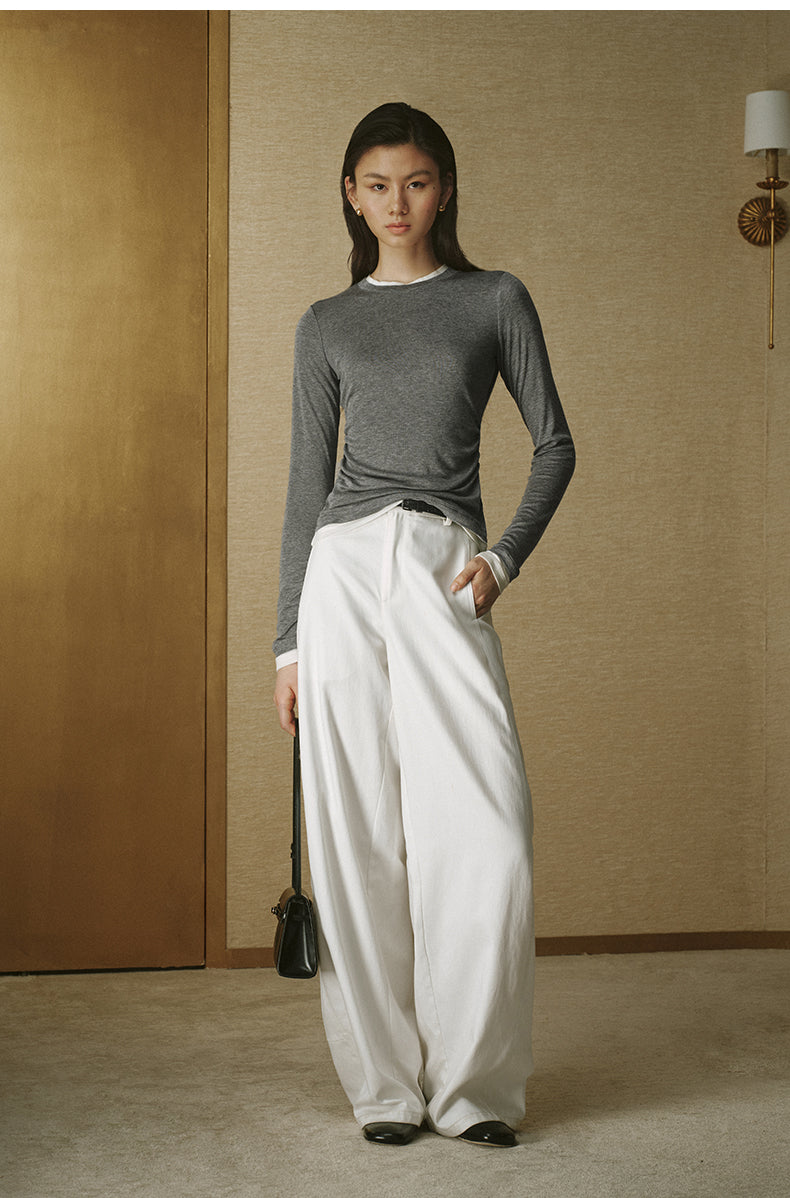 Layered Wool Lyocell Tee Mixed Grey