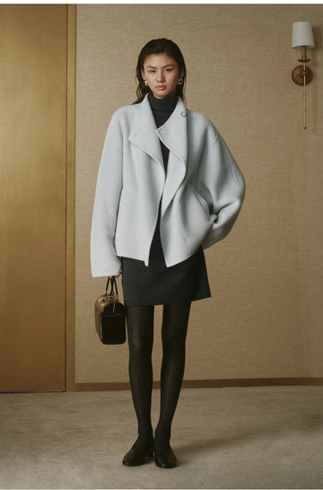 Jiepeiling Stand Collar Swing Coat in Clear Water Blue - view 1 - Clear Water Blue