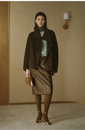 Jiepeiling Stand Collar Swing Coat in Roasted Chestnut Brown - view 1 - Roasted Chestnut Brown