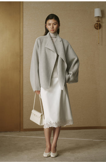 Jiepeiling Stand Collar Swing Coat in Light Ink Gray - view 1 - Light Ink Gray