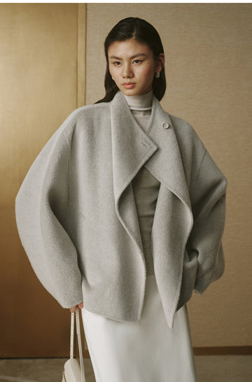 Jiepeiling Stand Collar Swing Coat in Light Ink Gray - view 2 - Light Ink Gray