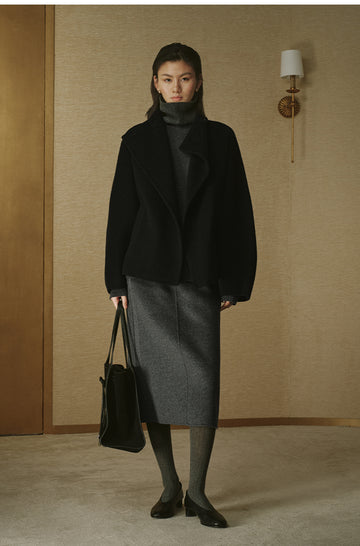 Jiepeiling Stand Collar Swing Coat in Deep Ink Black - view 2 - Deep Ink Black