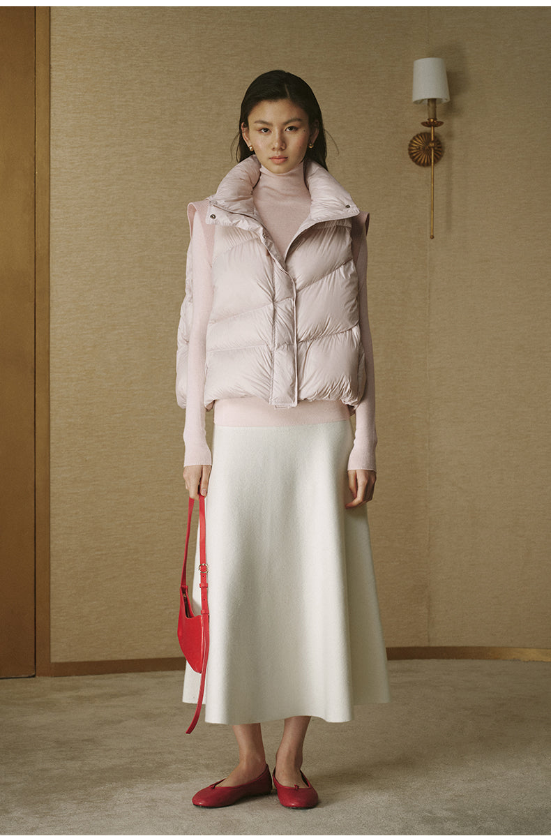 Lu Pan High-Collar Down Vest - Peach Blossom Pink