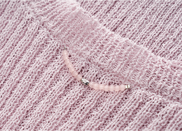 U-Neck Ribbed Knit Tee in Sea Salt Pink - detail back neckline chain - Sea Salt Pink