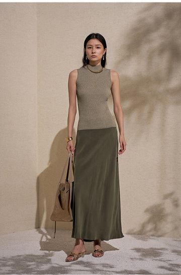 Cupro Flow Midi Skirt Smoked Green