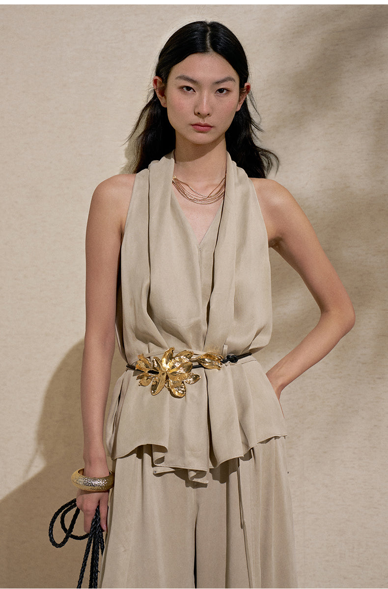 Cupro Tie Waist Cami Apricot Grey
