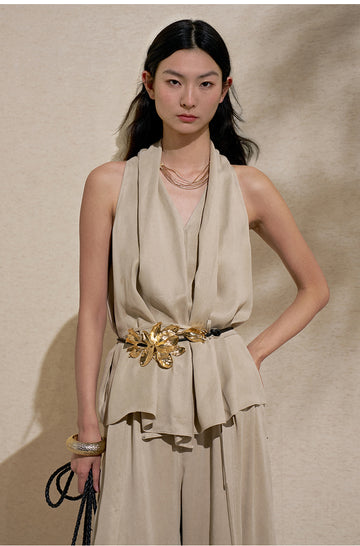 Cupro Tie Waist Cami Apricot Grey