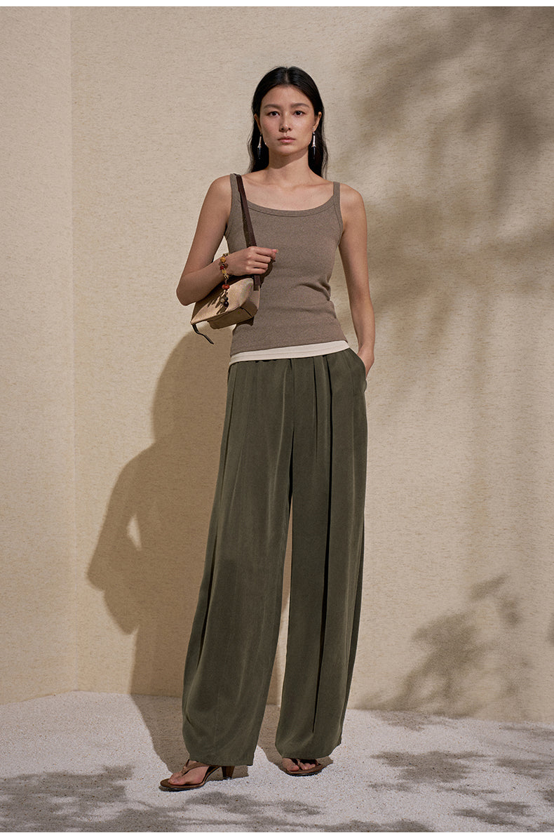 Cupro Tie Waist Cami Smoked Green