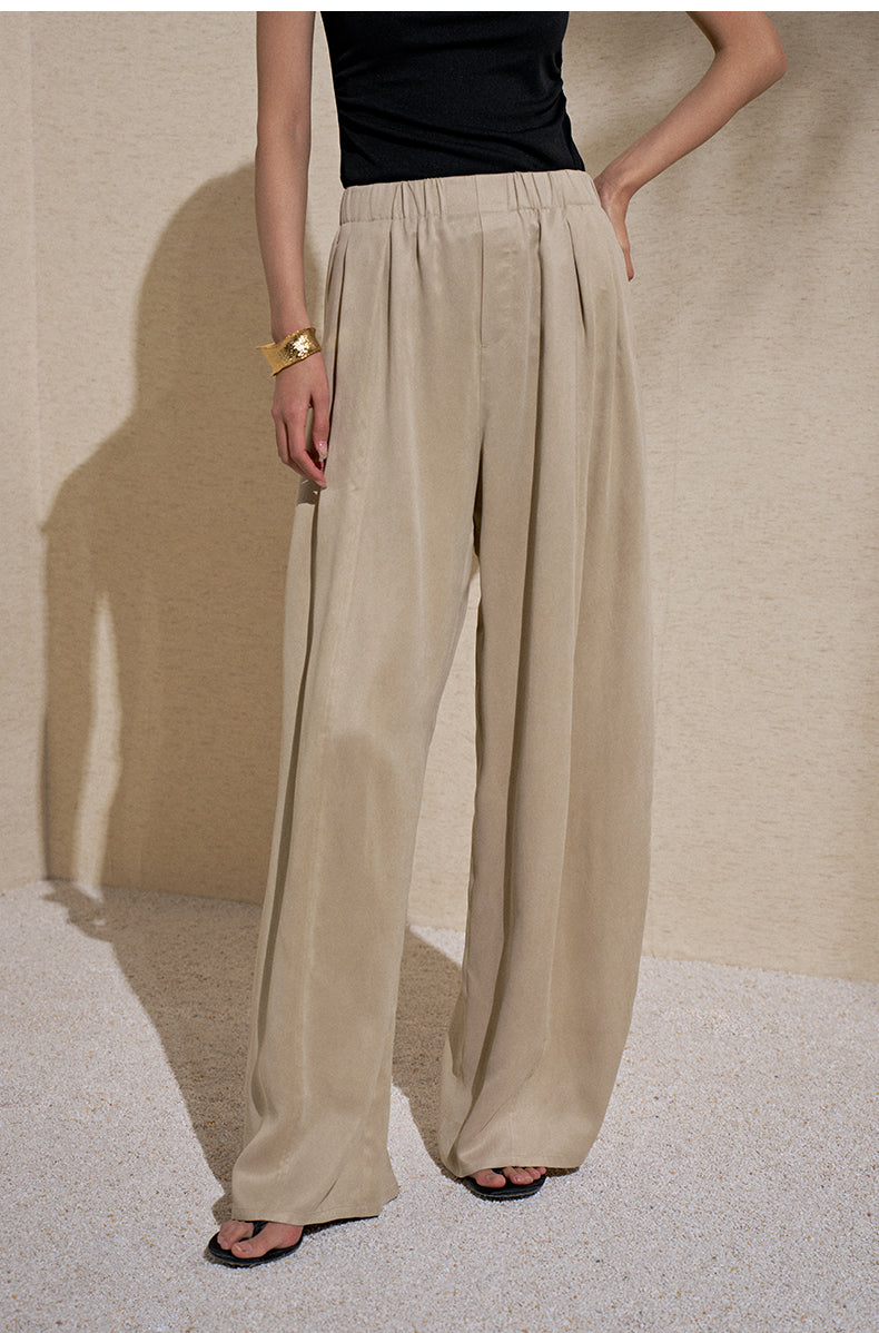 Cupro Elastic Wide Trousers Apricot Grey