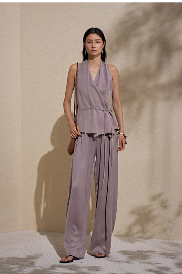 Cupro Elastic Wide Trousers Cattail Purple