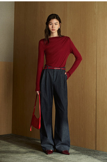 Wuyeti Draped Neck Wool Jersey Top in Holiday Red - view 1