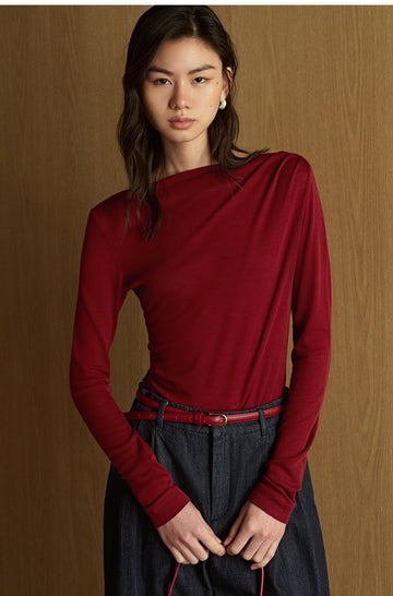Wuyeti Draped Neck Wool Jersey Top in Holiday Red - view 4