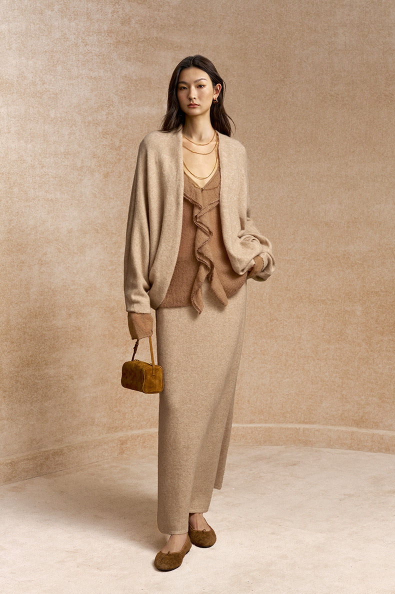 Dongfeng Gentle A-Line Knit Skirt in Beige Camel - view 1