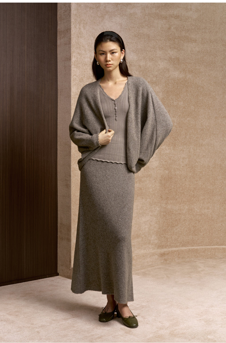 Dongfeng Gentle A-Line Knit Skirt in Grey Brown - view 3
