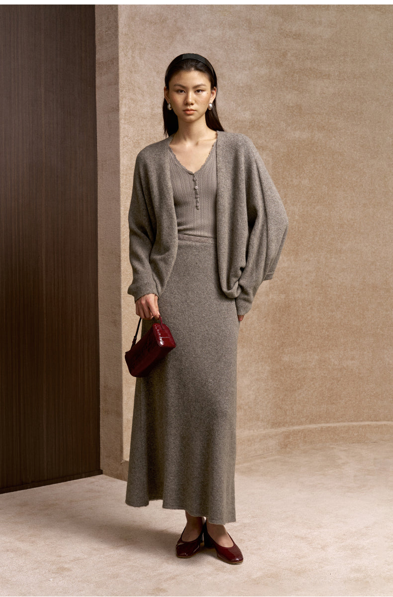 Dongfeng Gentle A-Line Knit Skirt in Grey Brown - view 4