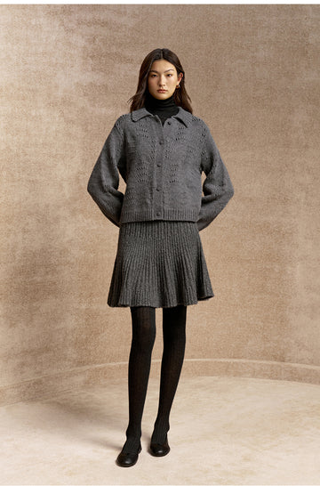 Mulan Flared Knit Mini Skirt in Stone Grey - view 2 - Stone Grey