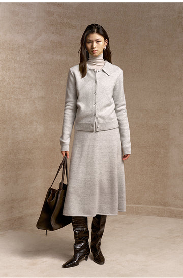 Muyuzi Flared Wool Midi Skirt in Light Heather Grey - view 1 - Light Heather Grey