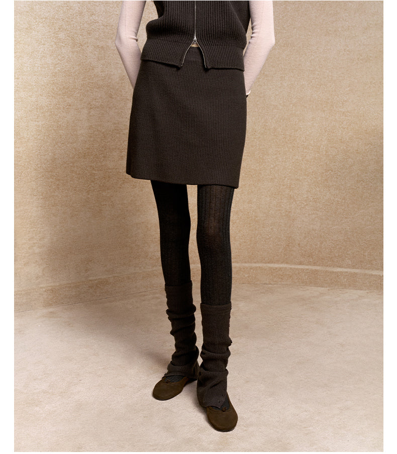 Yi Qi Jin Layered Wool Mini Skirt - Sandalwood Brown