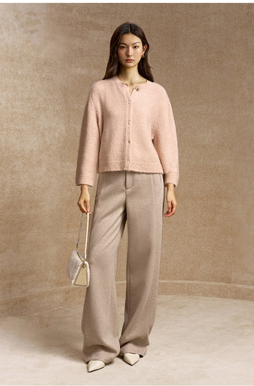 Xuanqing Cropped Alpaca Wool Cardigan in Light Apricot Pink - view 1