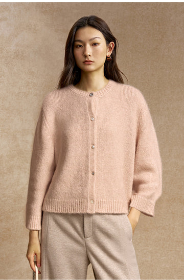 Xuanqing Cropped Alpaca Wool Cardigan in Light Apricot Pink - view 2