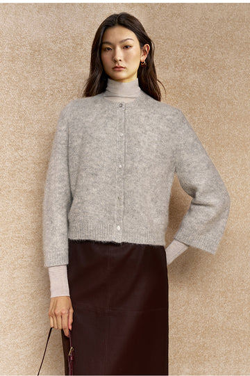 Xuanqing Cropped Alpaca Wool Cardigan in Mist Grey - view 3