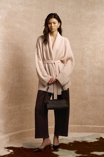 Gui Chao Huan Belted Knit Cardigan in Dusk Pink - view 2