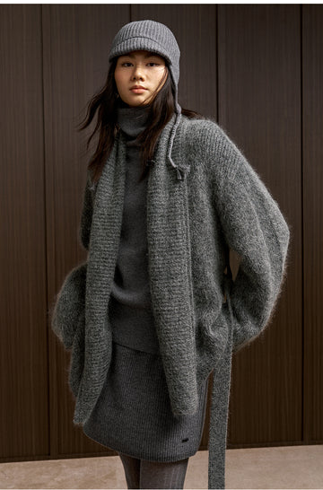 Gui Chao Huan Belted Knit Cardigan in Pine Smoke Grey - view 4