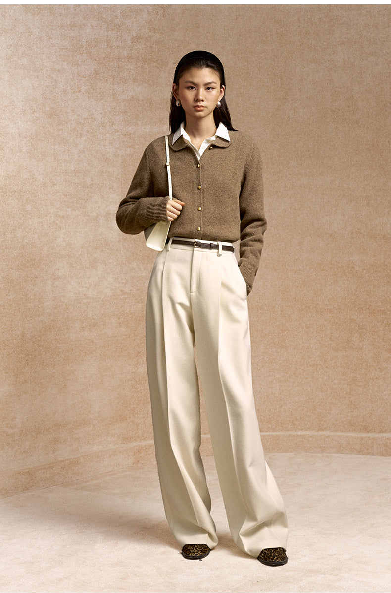 Duqing Peter Pan Collar Cardigan in Heather Camel - view 2