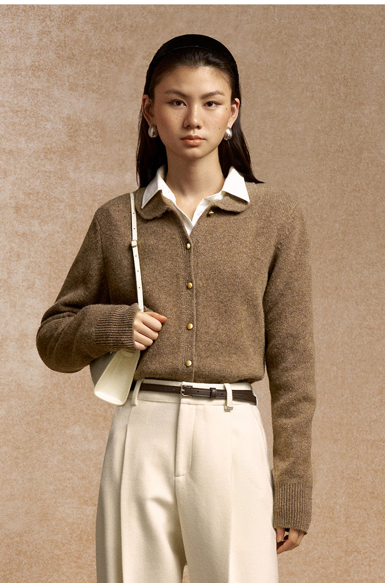 Duqing Peter Pan Collar Cardigan in Heather Camel - view 4