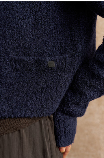 Yudiaohuan Detachable Faux Fur Collar Cardigan in Navy - view 4