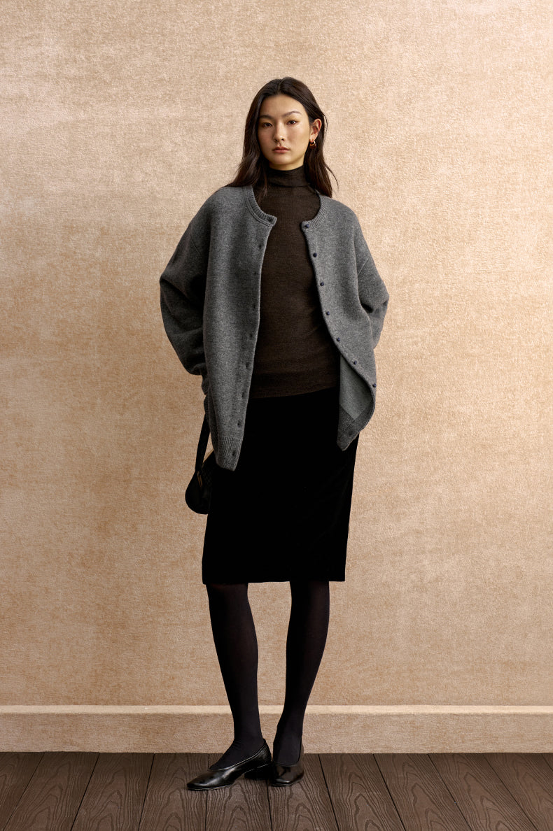 Mengheng Covered Button Knit Cardigan in Stone Grey - view 1
