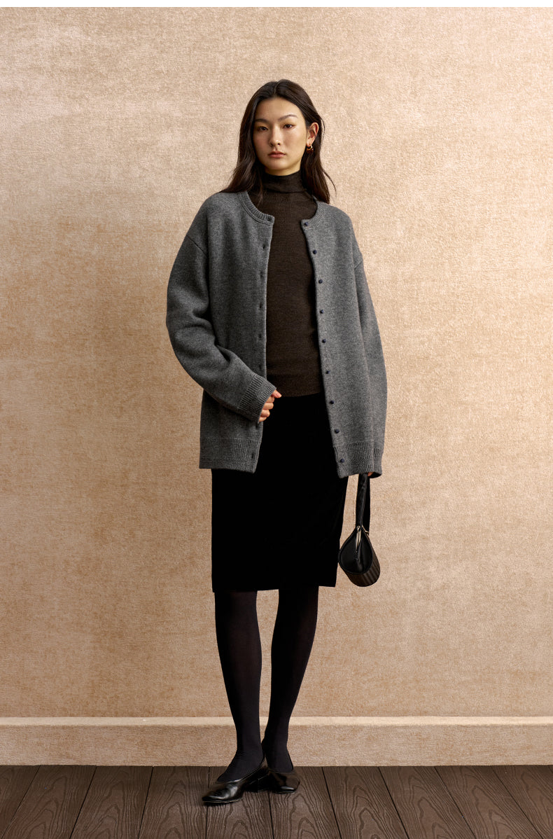 Mengheng Covered Button Knit Cardigan in Stone Grey - view 2