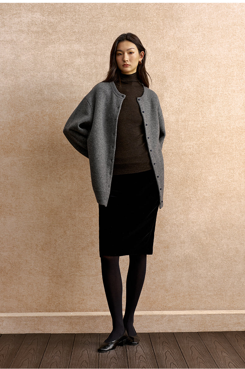 Mengheng Covered Button Knit Cardigan in Stone Grey - view 3