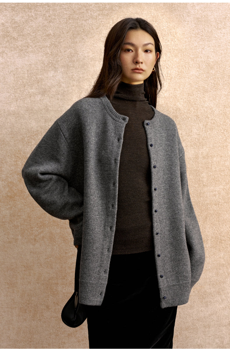 Mengheng Covered Button Knit Cardigan in Stone Grey - view 4