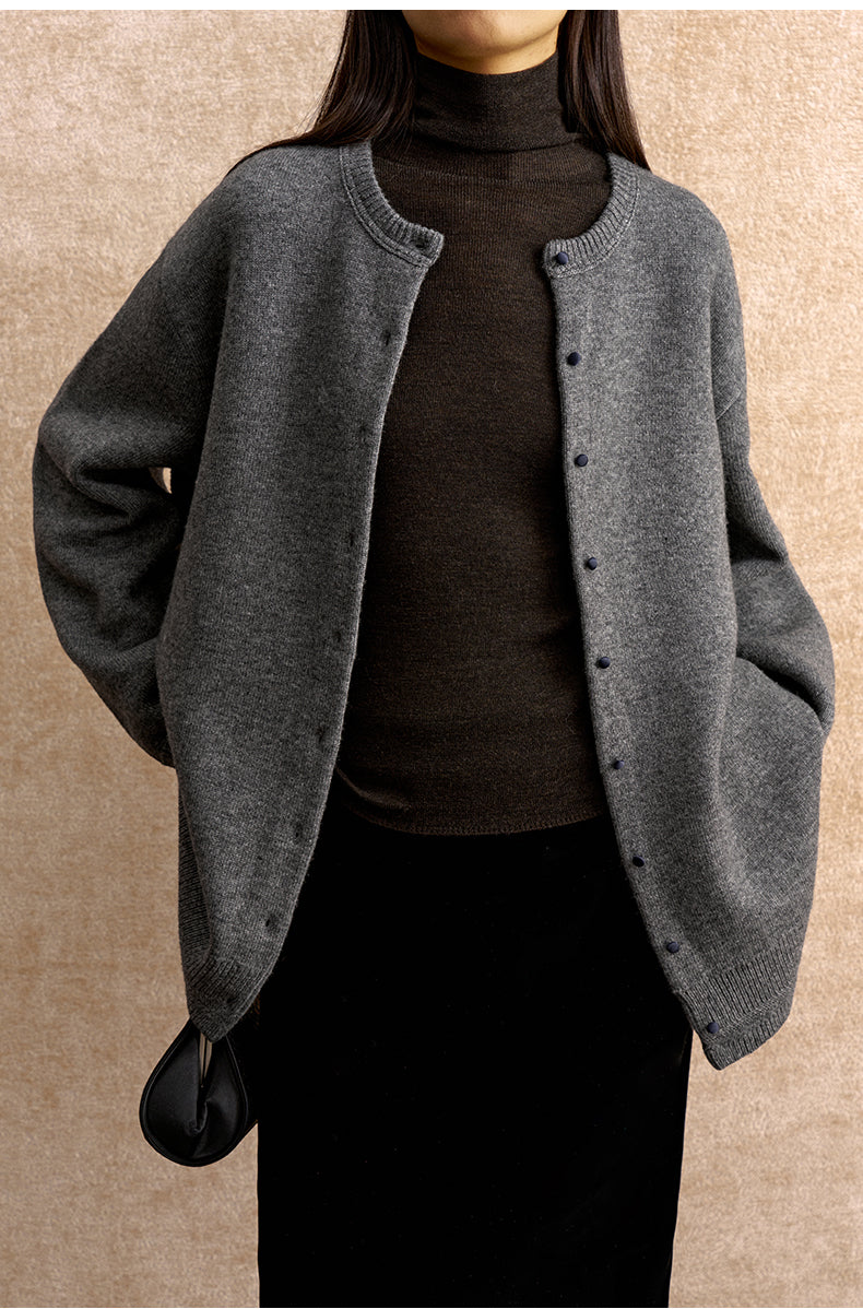 Mengheng Covered Button Knit Cardigan in Stone Grey - view 5