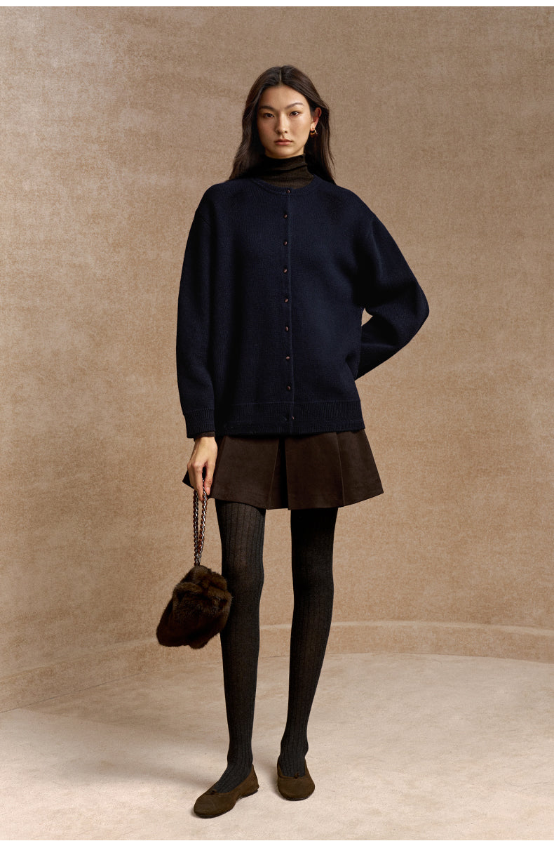 Mengheng Covered Button Knit Cardigan in Deep Navy - view 1