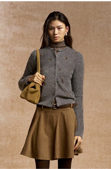 Yaojiman Beaded Mohair Blend Cardigan in Pine Smoke Grey - view 2