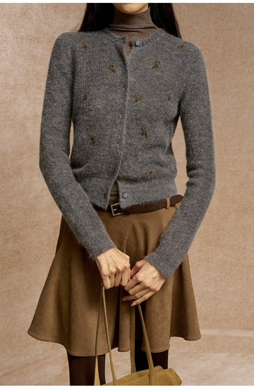 Yaojiman Beaded Mohair Blend Cardigan in Pine Smoke Grey - view 3